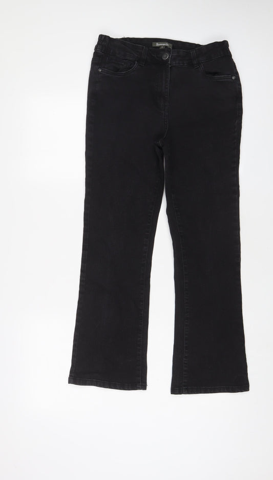 Bonmarché Womens Black Cotton Bootcut Jeans Size 12 L27 in Regular Zip