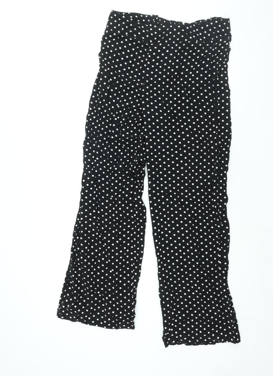 Wallis Womens Black Polka Dot Viscose Trousers Size 12 L31 in Regular