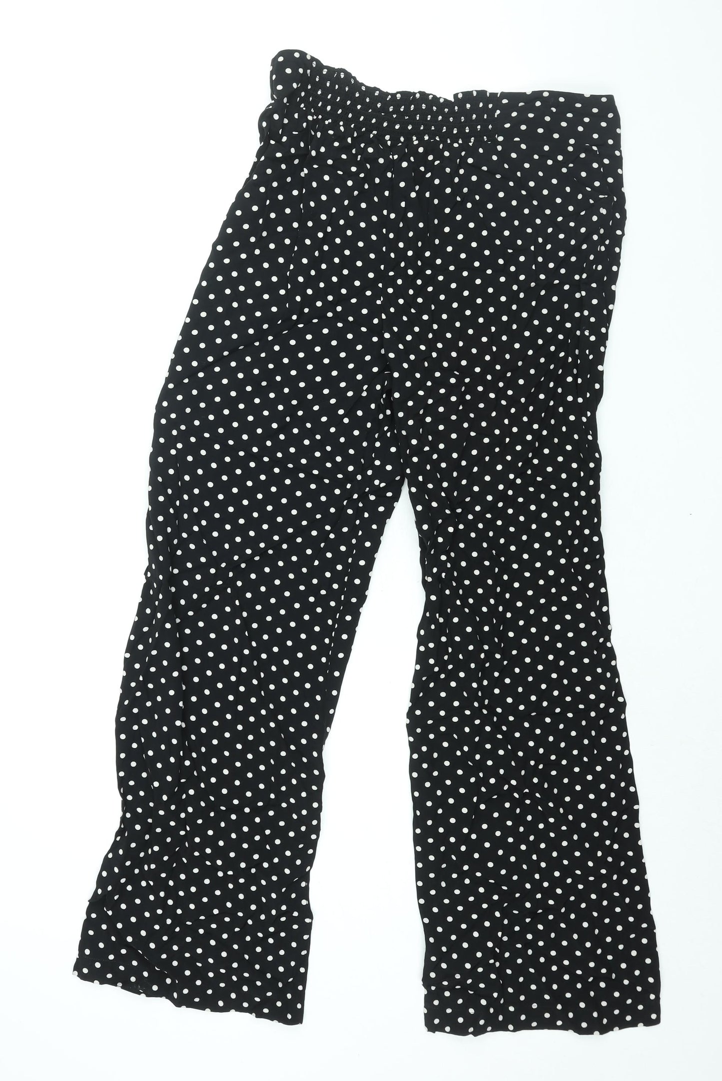 Wallis Womens Black Polka Dot Viscose Trousers Size 12 L31 in Regular