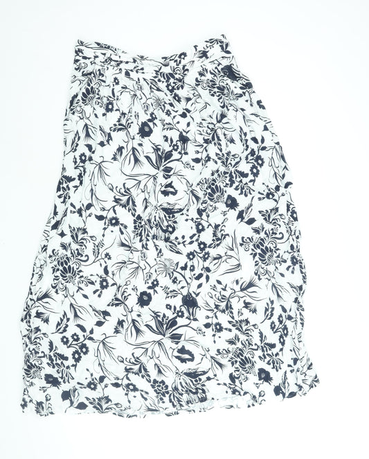 M&Co Womens White Floral Viscose A-Line Skirt Size 14