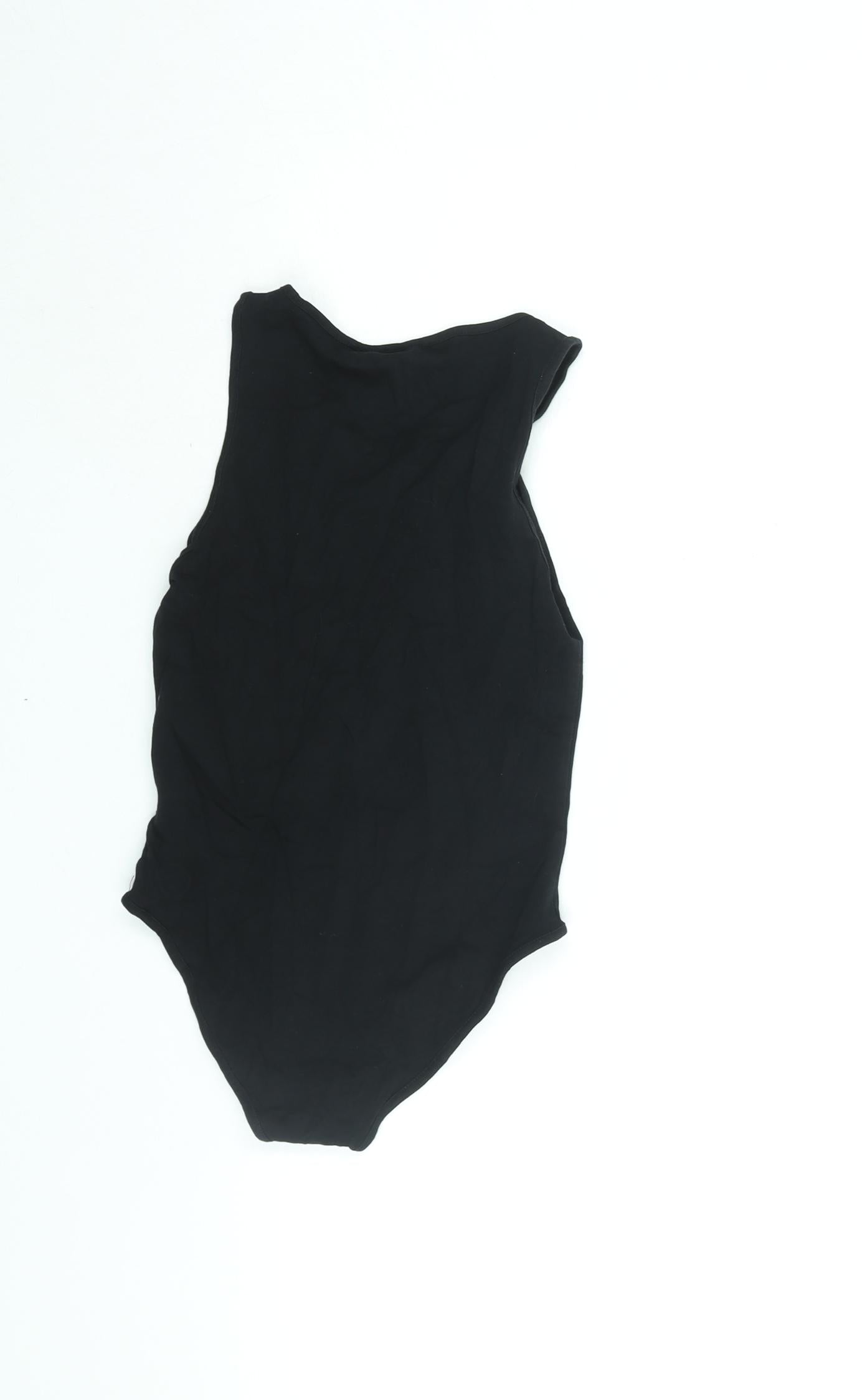 Topshop Womens Black Cotton Bodysuit One-Piece Size 6 Snap - Lace Up Detail