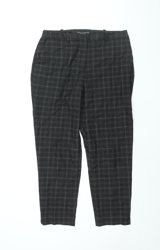 Dorothy Perkins Womens Black Check Polyester Trousers Size 12 L25 in Regular Zip