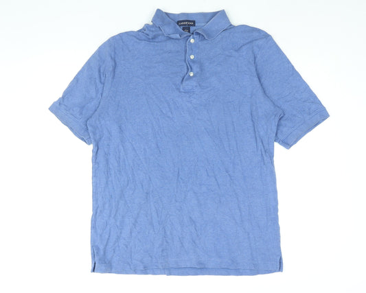 Lands' End Mens Blue Cotton Polo Size L Collared Button