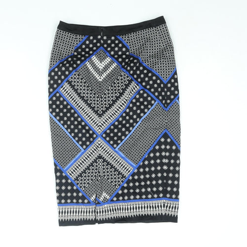 Oasis Womens Black Geometric Cotton Straight & Pencil Skirt Size 8 Zip