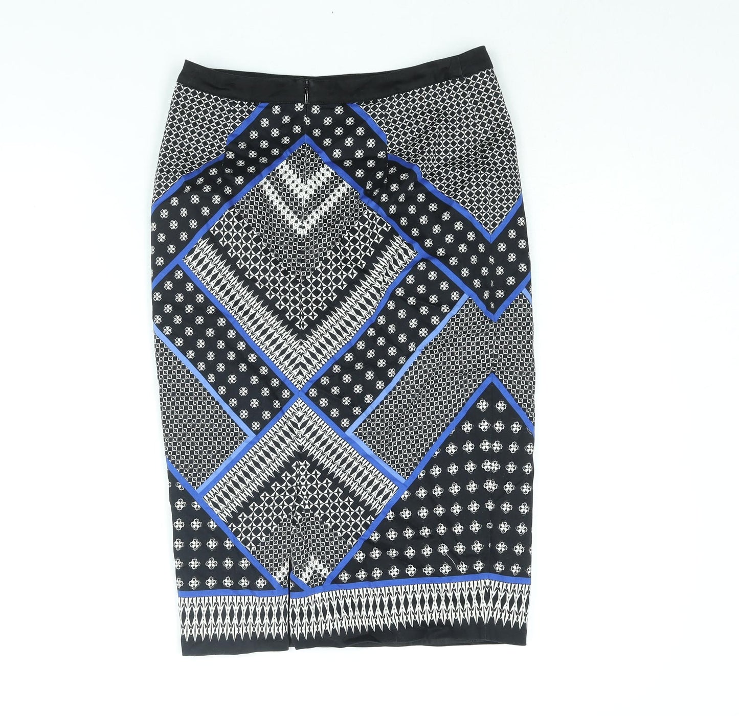 Oasis Womens Black Geometric Cotton Straight & Pencil Skirt Size 8 Zip