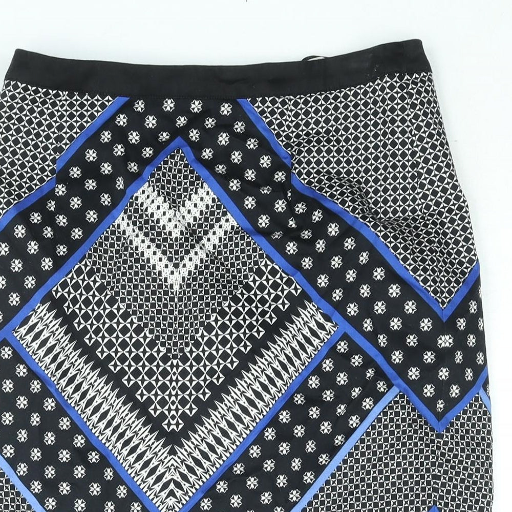 Oasis Womens Black Geometric Cotton Straight & Pencil Skirt Size 8 Zip