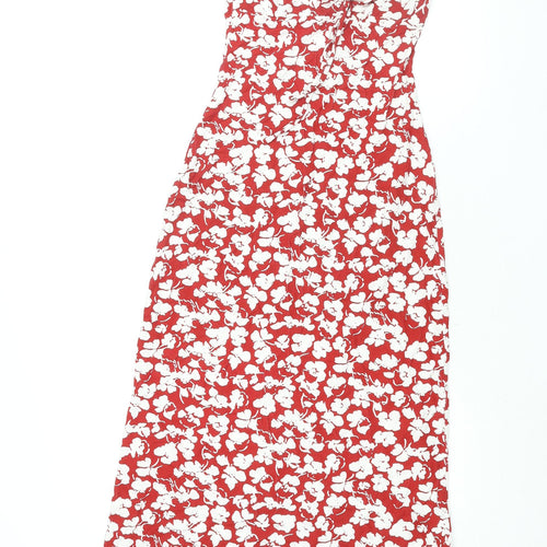 ASOS Womens Red Floral Viscose Tank Dress Size 8 Square Neck Tie