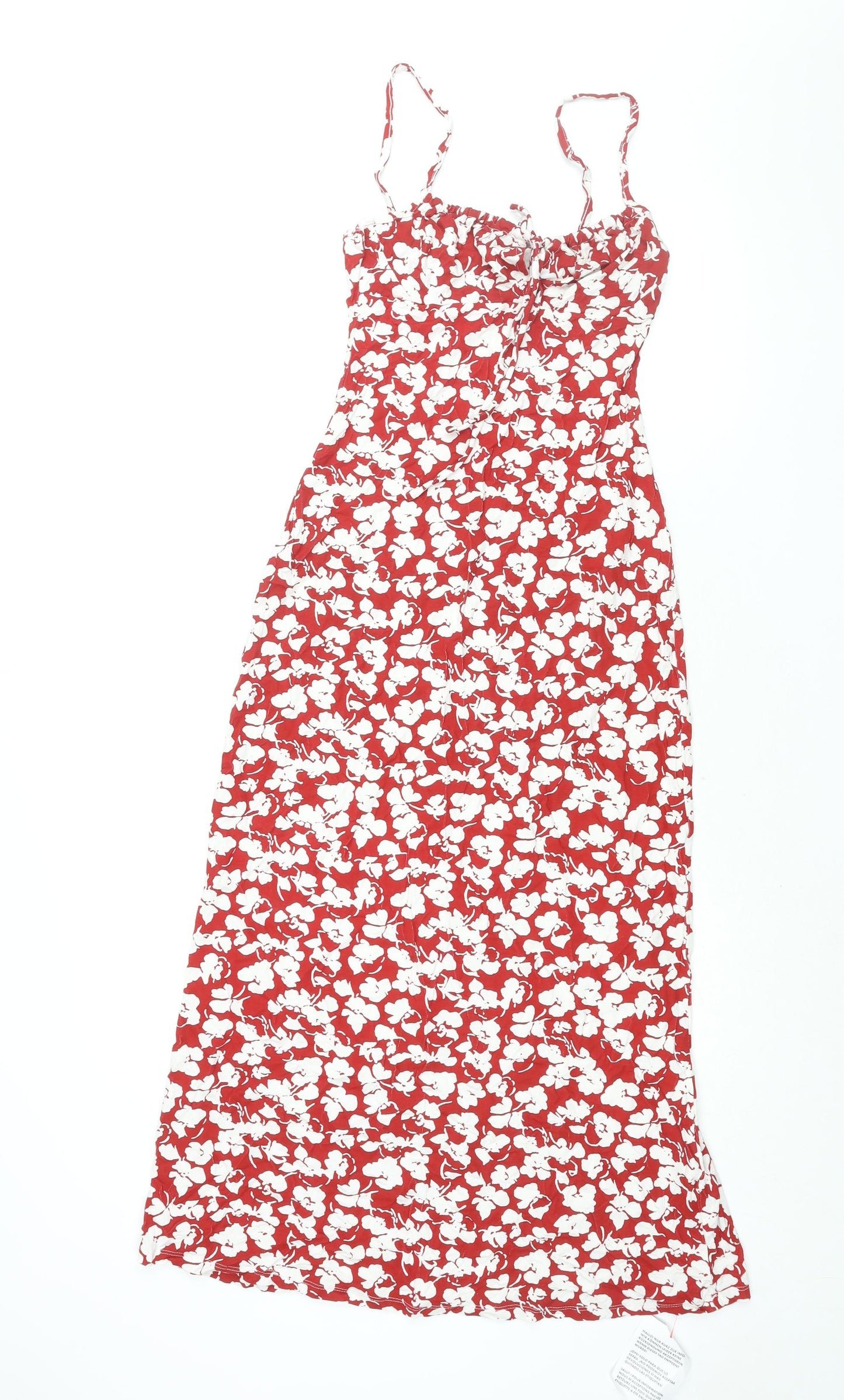 ASOS Womens Red Floral Viscose Tank Dress Size 8 Square Neck Tie