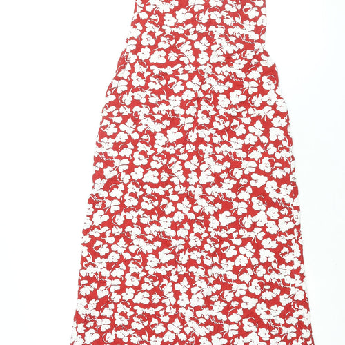 ASOS Womens Red Floral Viscose Tank Dress Size 8 Square Neck Tie