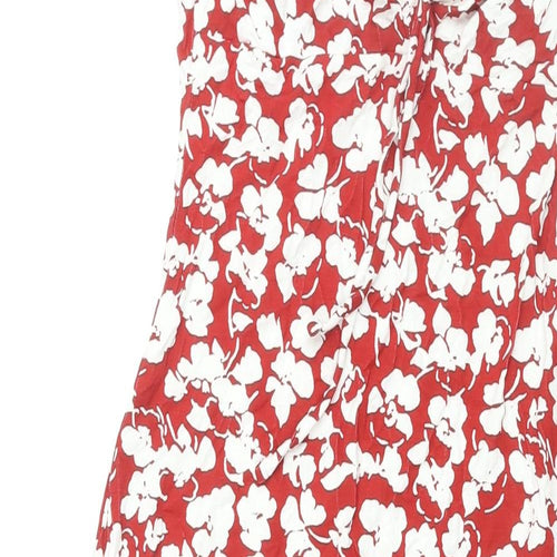 ASOS Womens Red Floral Viscose Tank Dress Size 8 Square Neck Tie