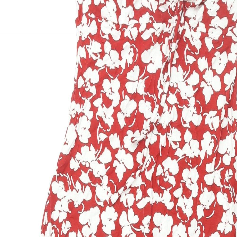 ASOS Womens Red Floral Viscose Tank Dress Size 8 Square Neck Tie