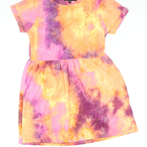 Topshop Womens Multicoloured Tie Dye Polyester T-Shirt Dress Size 10 Round Neck Pullover - Neon