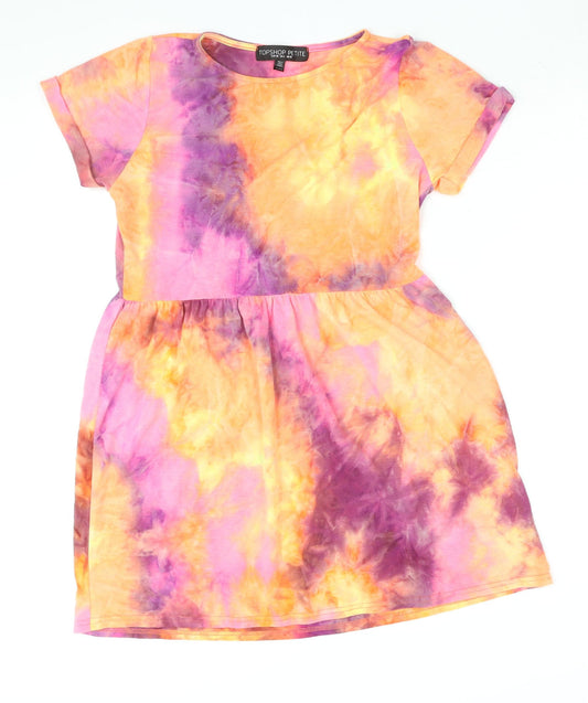 Topshop Womens Multicoloured Tie Dye Polyester T-Shirt Dress Size 10 Round Neck Pullover - Neon