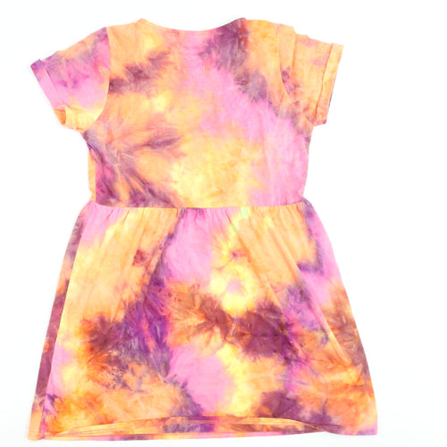 Topshop Womens Multicoloured Tie Dye Polyester T-Shirt Dress Size 10 Round Neck Pullover - Neon