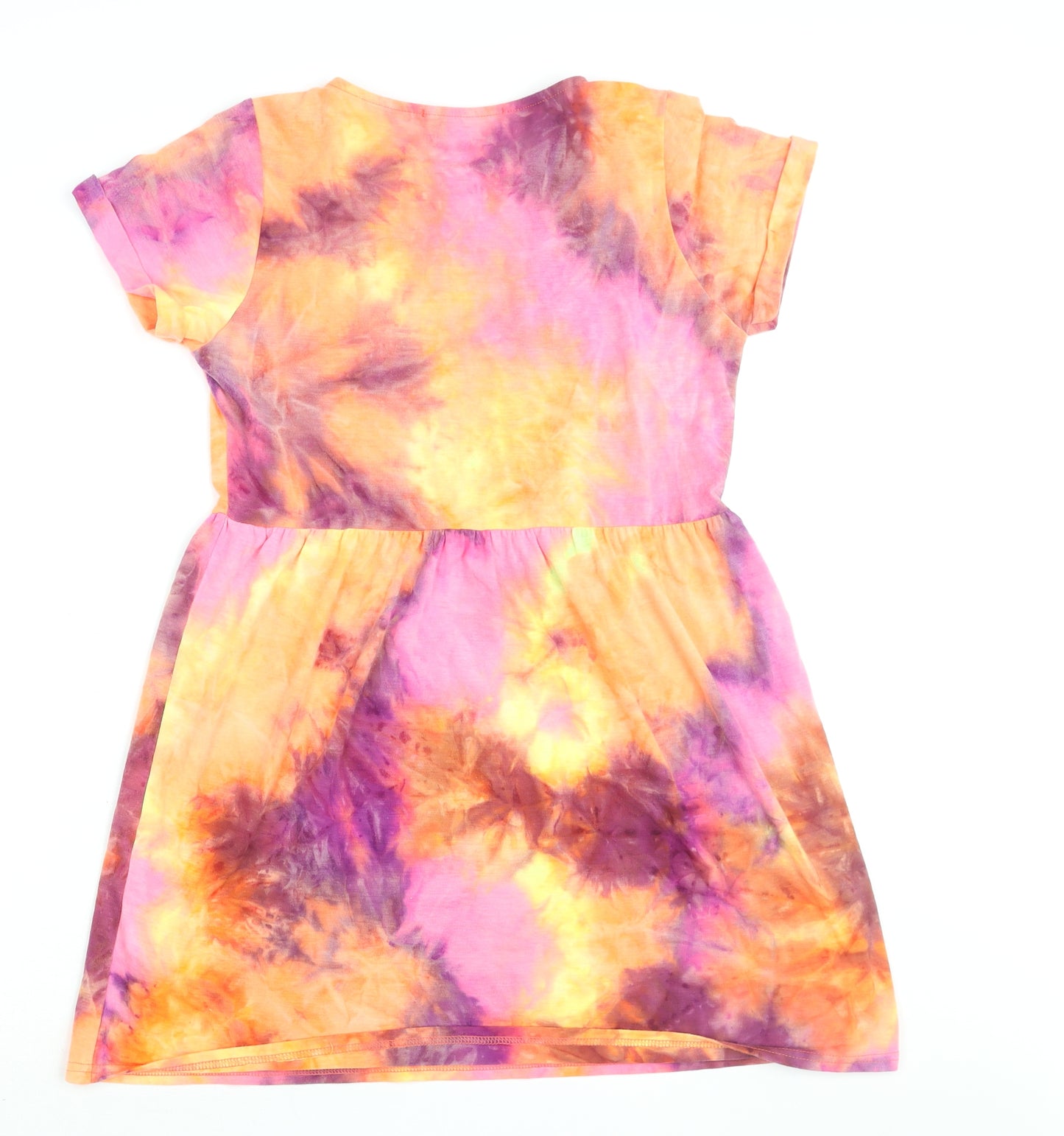 Topshop Womens Multicoloured Tie Dye Polyester T-Shirt Dress Size 10 Round Neck Pullover - Neon