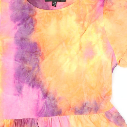 Topshop Womens Multicoloured Tie Dye Polyester T-Shirt Dress Size 10 Round Neck Pullover - Neon