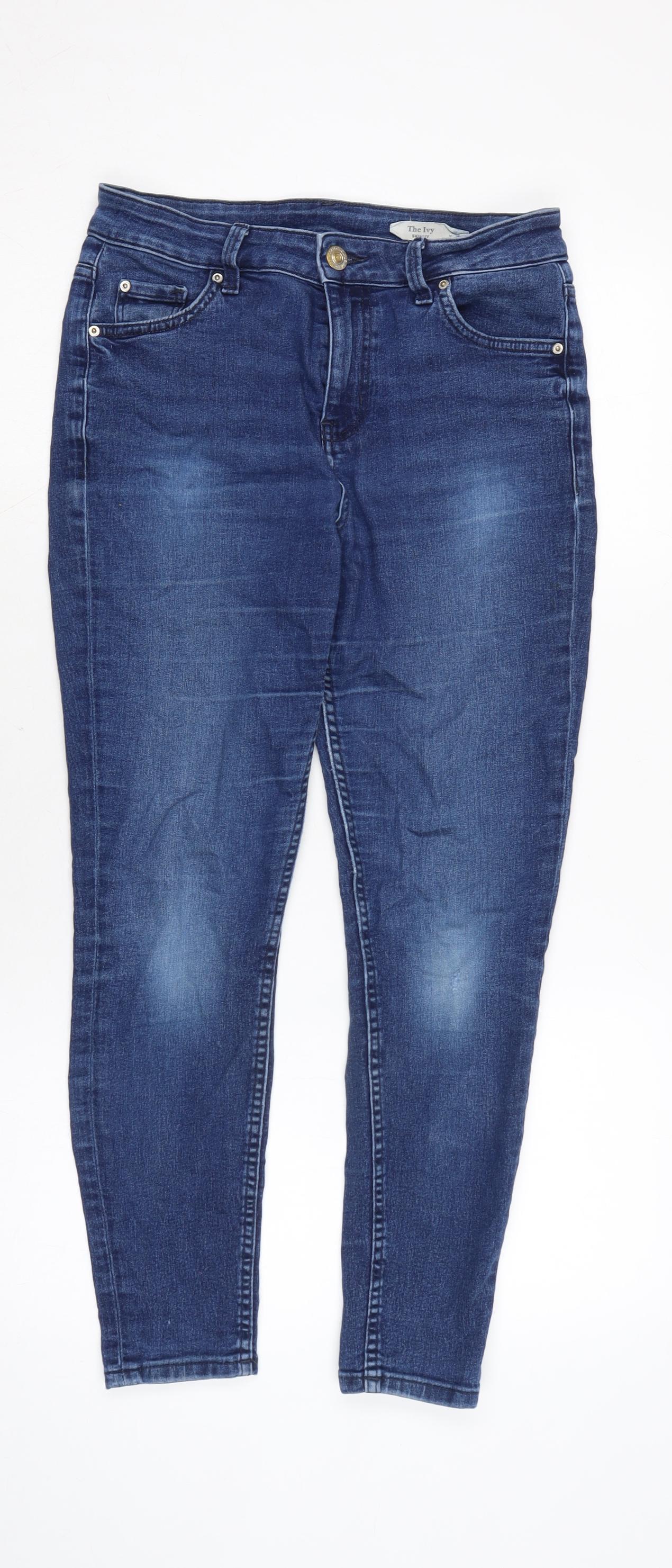 Marks and Spencer Womens Blue Cotton Blend Skinny Jeans Size 10 L24 in Regular Zip