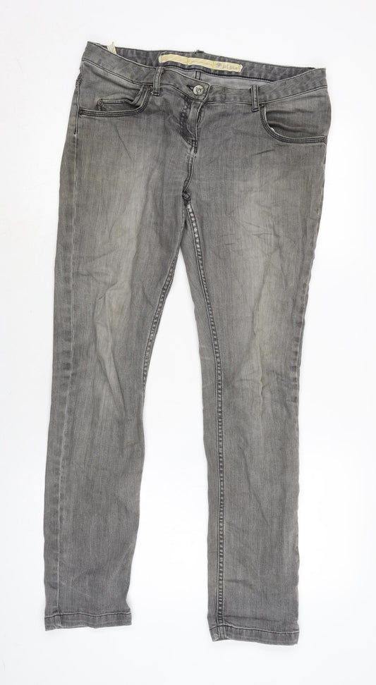 Fat Face Womens Grey Cotton Blend Skinny Jeans Size 12 L27.5 in Regular Zip