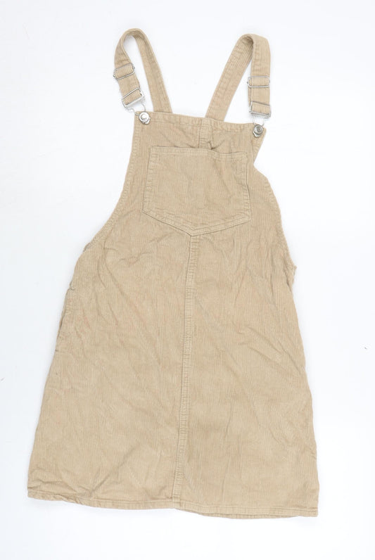 Denim & Co. Womens Black Cotton Pinafore/Dungaree Dress Size 8 Square Neck Snap