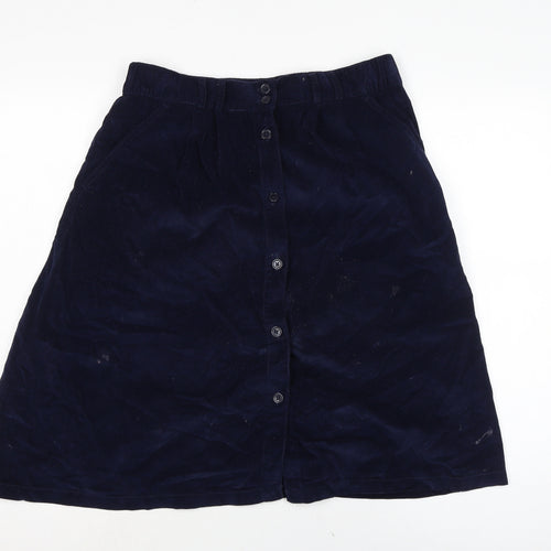 Damart Womens Blue Cotton A-Line Skirt Size 14 Button