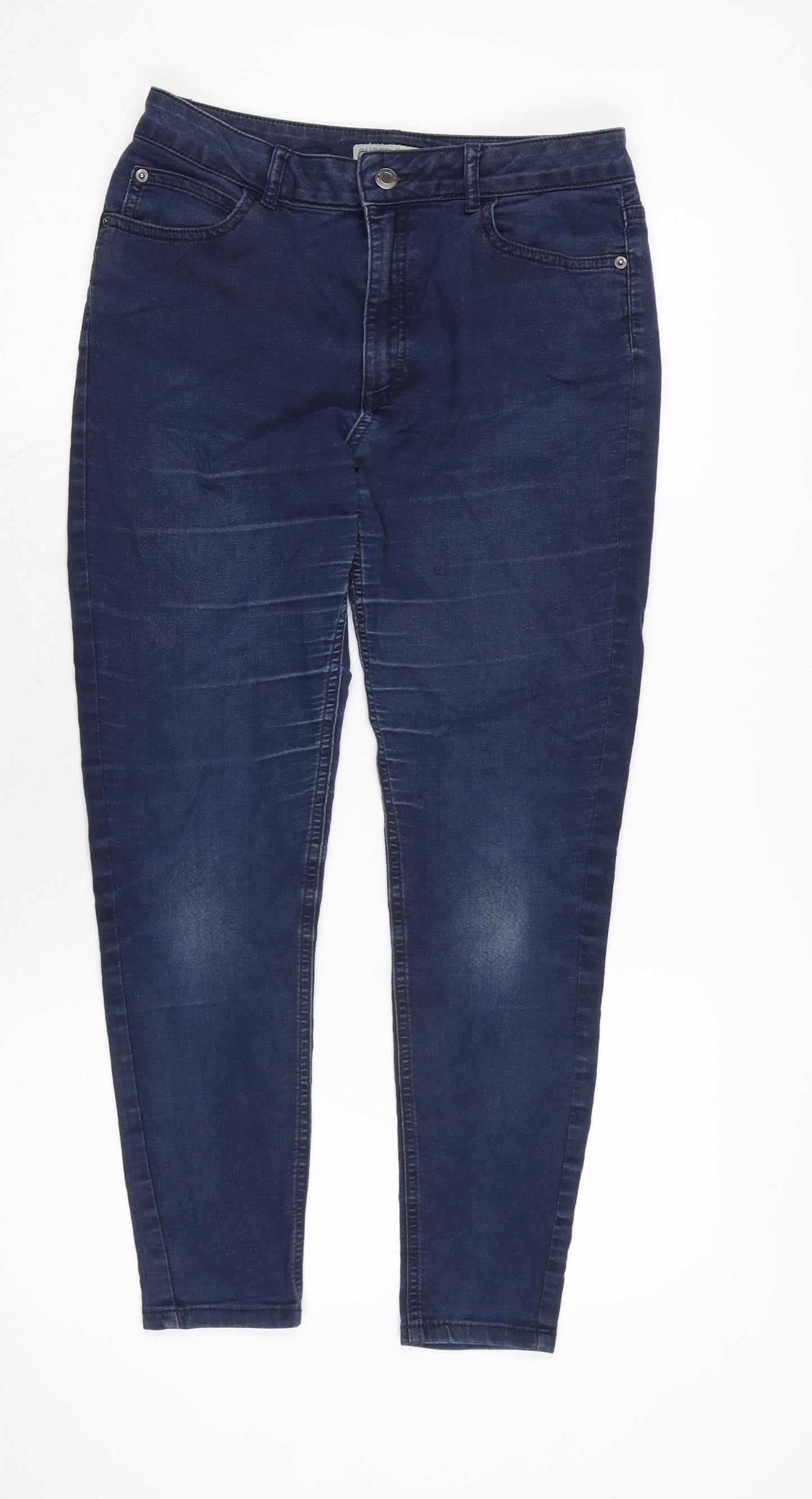 Marks and Spencer Womens Blue Cotton Blend Skinny Jeans Size 10 L24 in Regular Zip