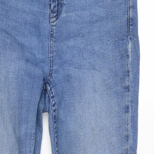 Marks and Spencer Womens Blue Cotton Blend Tapered Jeans Size 12 L25 in Regular Zip - Raw Hem