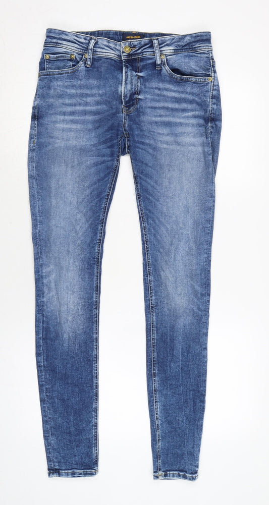 JACK & JONES Womens Blue Cotton Blend Skinny Jeans Size 10 L28.5 in Regular Zip