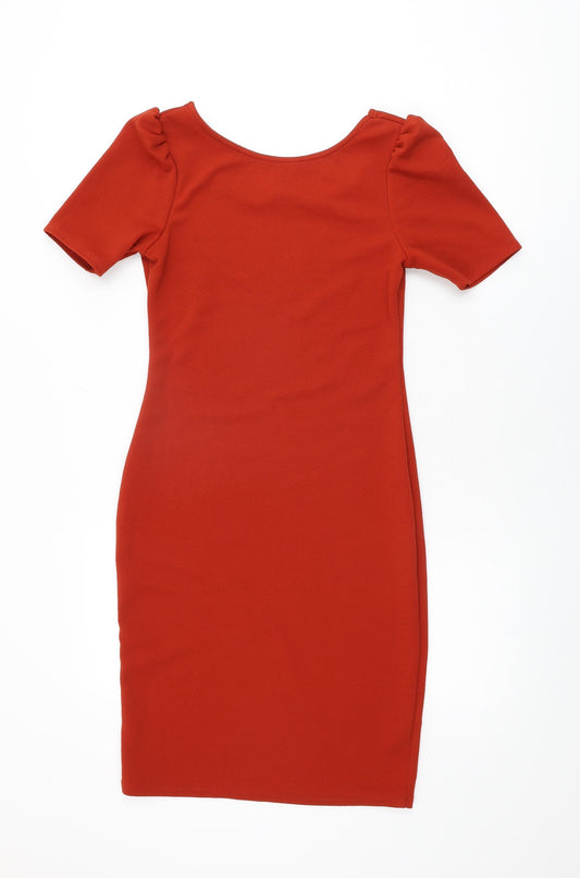 Dorothy Perkins Womens Red Polyester Bodycon Size 10 Round Neck Pullover