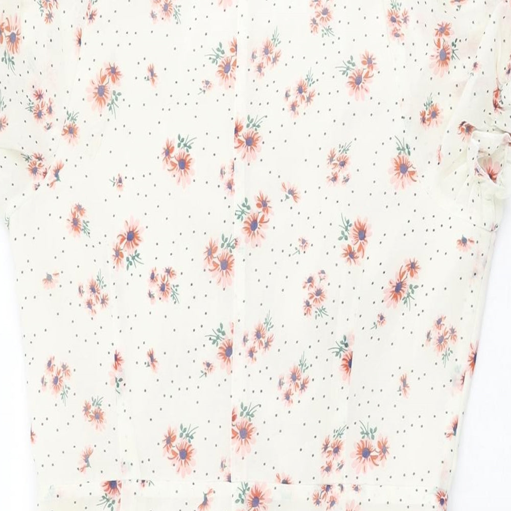 Nasty Gal Womens Ivory Floral Polyester Mini Size 8 V-Neck Zip