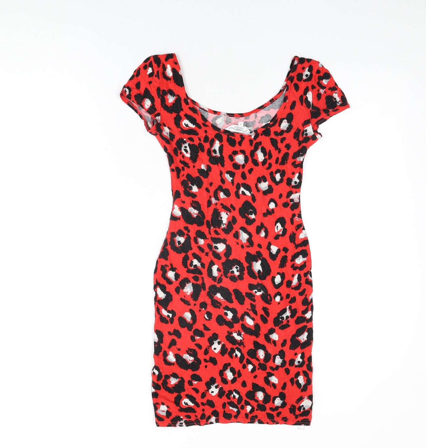 New Look Womens Red Animal Print Viscose Bodycon Size 8 Round Neck Pullover