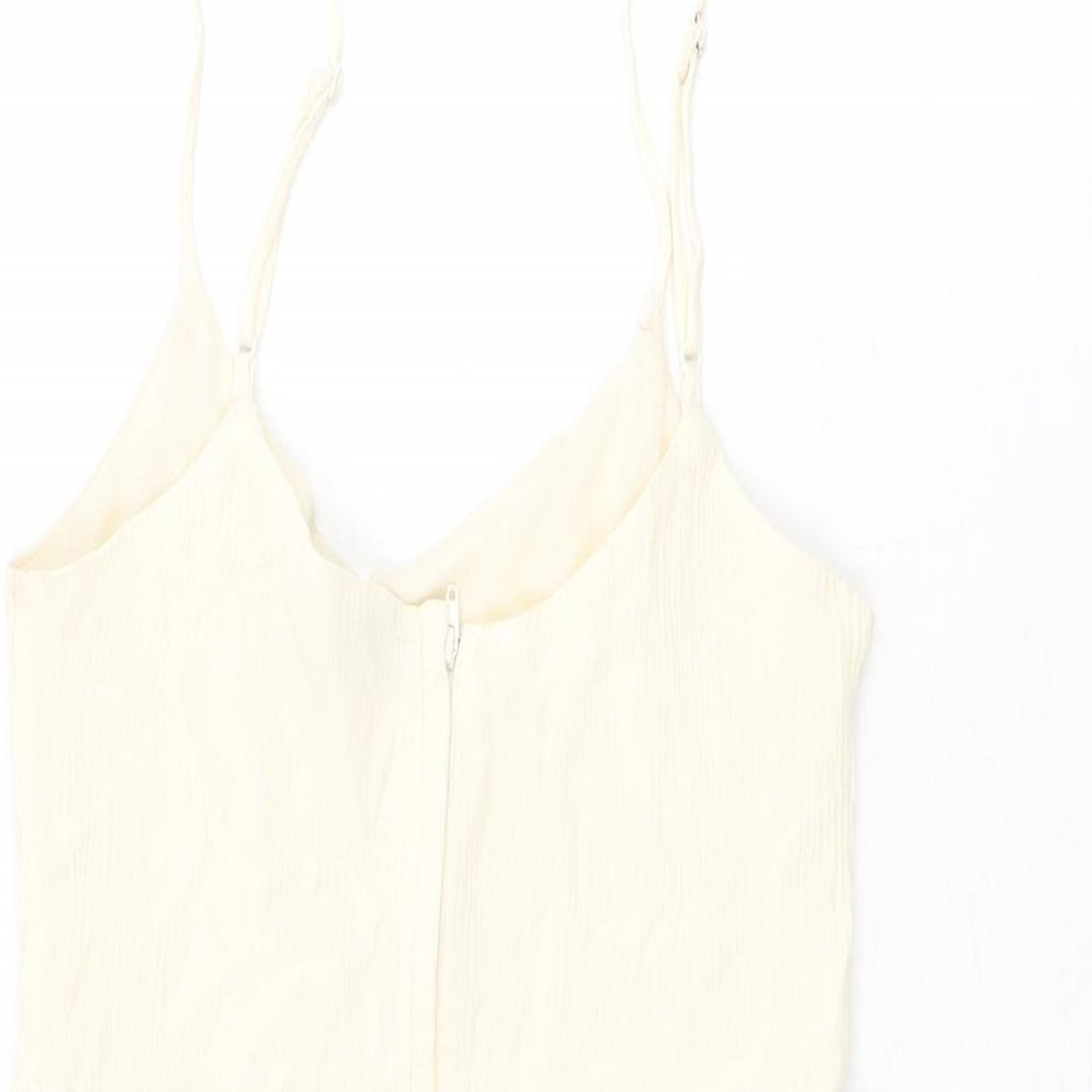 H&M Womens Ivory Viscose Playsuit One-Piece Size 6 Zip