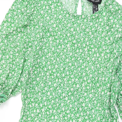 New Look Womens Green Floral Viscose A-Line Size 8 Round Neck Zip