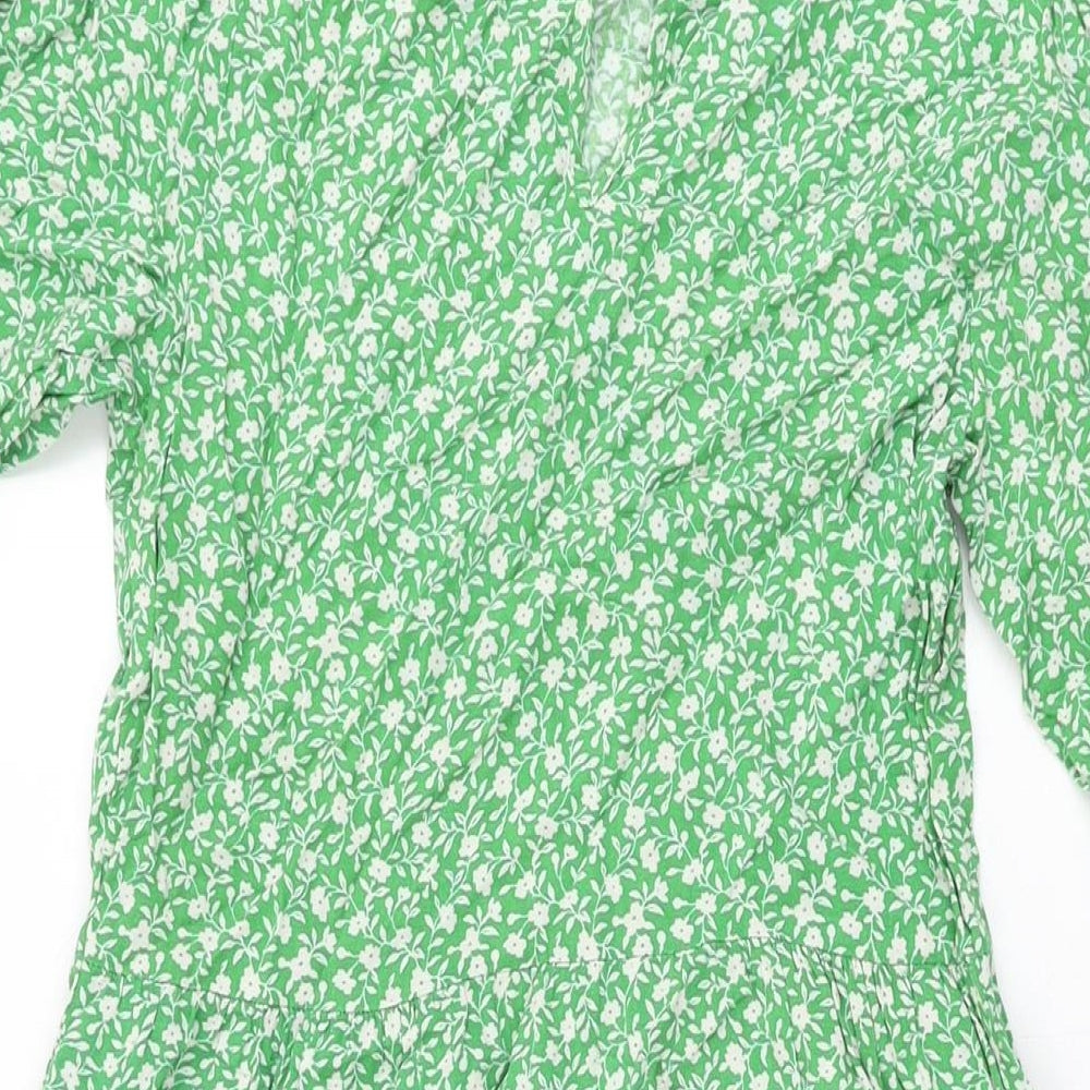 New Look Womens Green Floral Viscose A-Line Size 8 Round Neck Zip