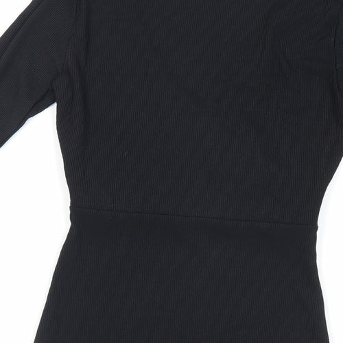 Boohoo Womens Black Polyester Mini Size 8 V-Neck Pullover - Ruffle