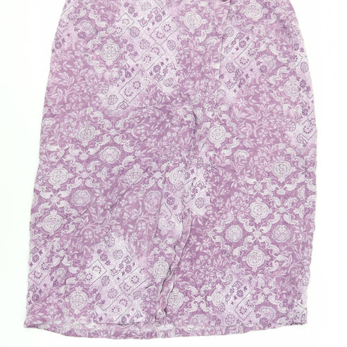 Marks and Spencer Womens Purple Paisley Lyocell Wrap Skirt Size 22 Button