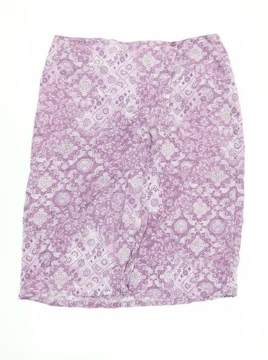 Marks and Spencer Womens Purple Paisley Lyocell Wrap Skirt Size 22 Button