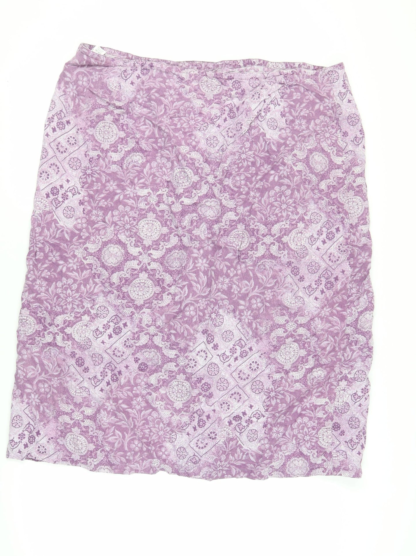 Marks and Spencer Womens Purple Paisley Lyocell Wrap Skirt Size 22 Button