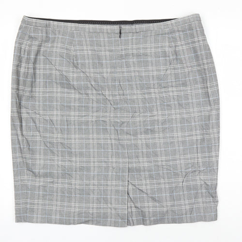 M&S Womens Multicoloured Check Polyester Straight & Pencil Skirt Size 22 Zip - Lined