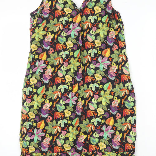 NEXT Womens Multicoloured Floral Linen Pinafore/Dungaree Dress Size 8 V-Neck