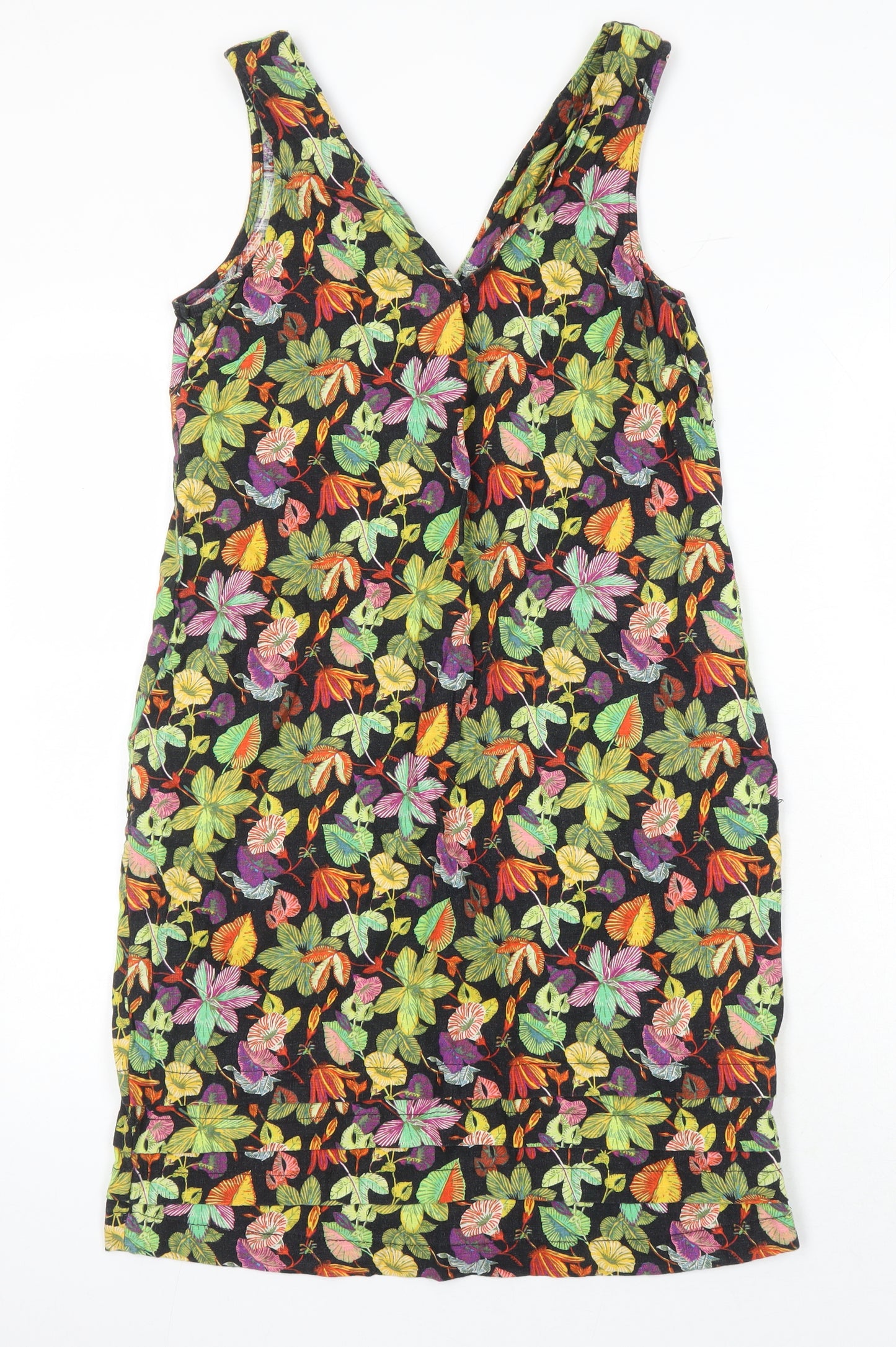 NEXT Womens Multicoloured Floral Linen Pinafore/Dungaree Dress Size 8 V-Neck