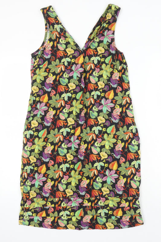 NEXT Womens Multicoloured Floral Linen Pinafore/Dungaree Dress Size 8 V-Neck