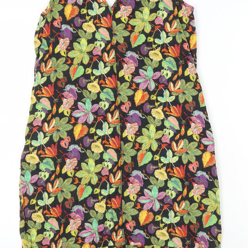 NEXT Womens Multicoloured Floral Linen Pinafore/Dungaree Dress Size 8 V-Neck