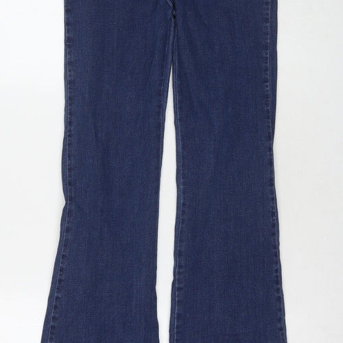 Warehouse Womens Blue Cotton Flared Jeans Size 10 L32 in Regular Zip