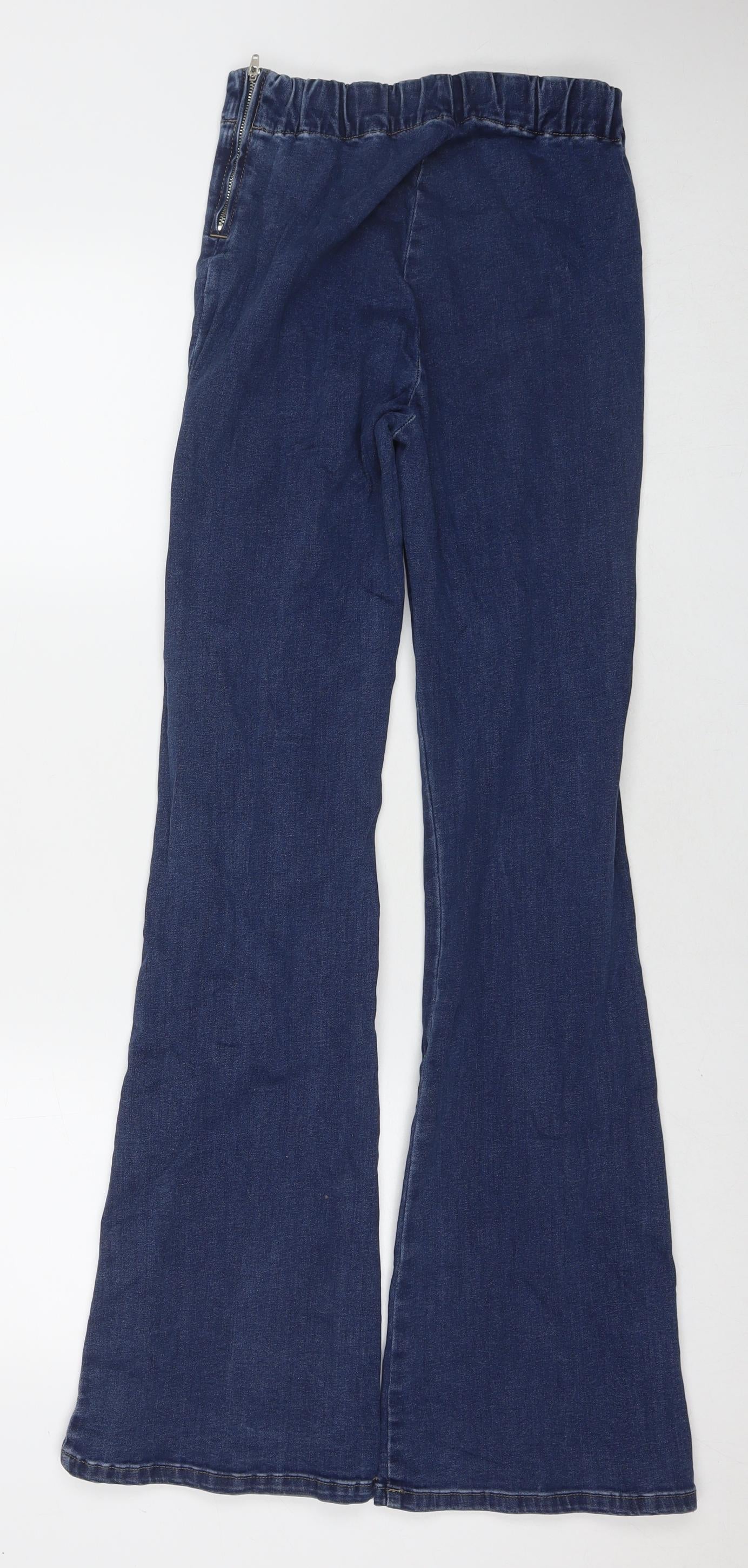 Warehouse Womens Blue Cotton Flared Jeans Size 10 L32 in Regular Zip