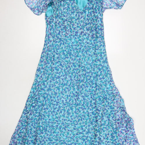 Country Casuals Womens Blue Floral Silk Maxi Size 10 V-Neck Pullover