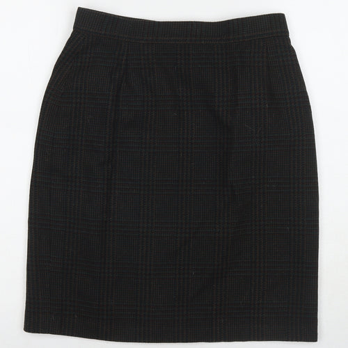 BHS Womens Black Check Wool A-Line Skirt Size 14 Zip