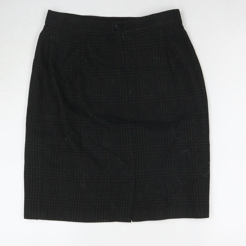 BHS Womens Black Check Wool A-Line Skirt Size 14 Zip