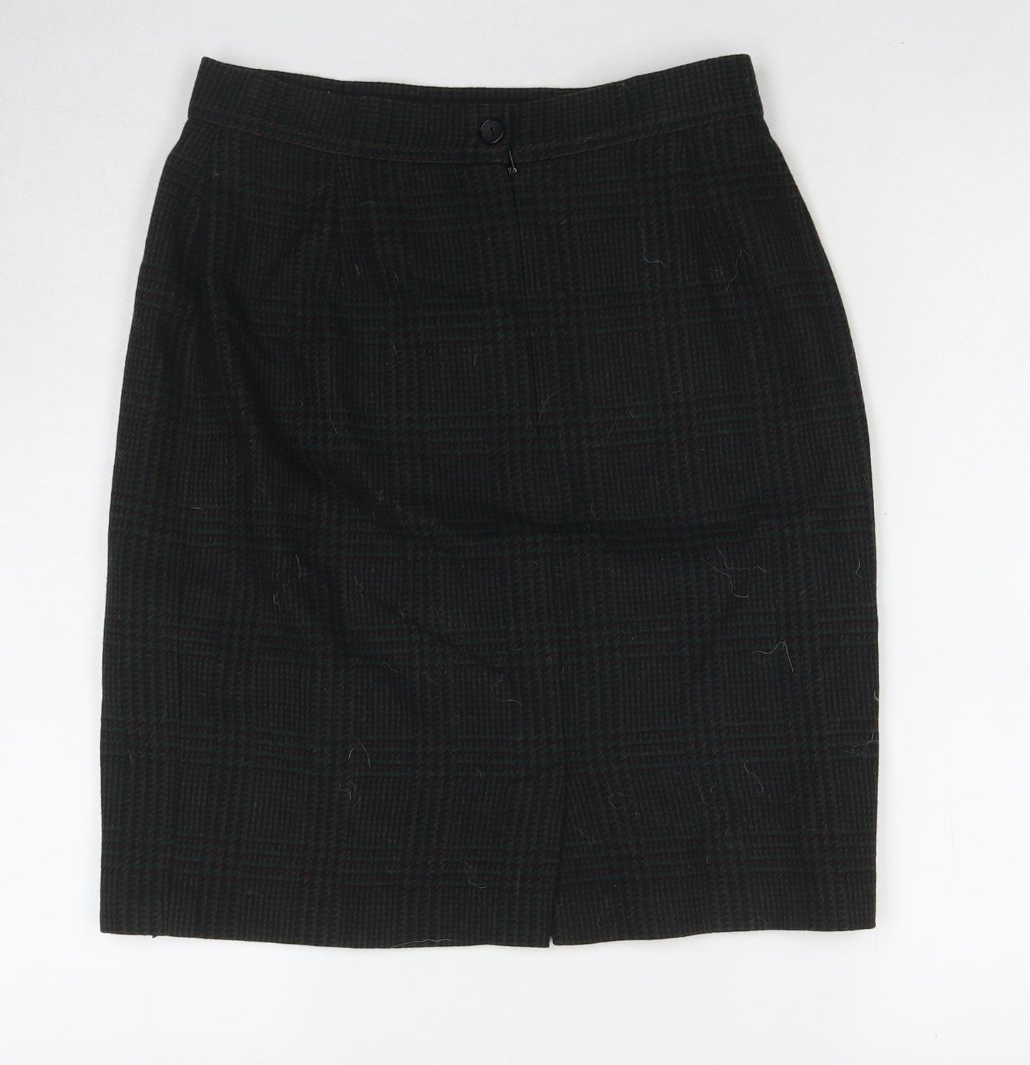 BHS Womens Black Check Wool A-Line Skirt Size 14 Zip