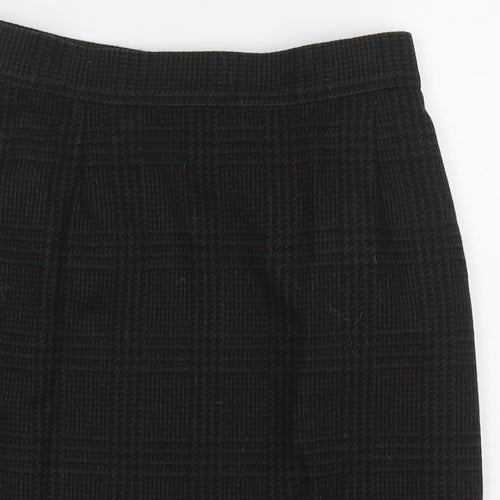 BHS Womens Black Check Wool A-Line Skirt Size 14 Zip