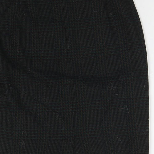 BHS Womens Black Check Wool A-Line Skirt Size 14 Zip